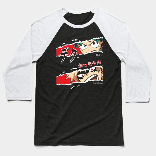 Deku X Bakugo Anime Fanart Baseball T-Shirt by Planet of Tees